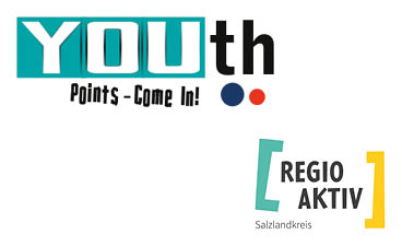 YOUthPoints Oben links ist das Logo "YOUthPoints - Come In!" und unten rechts das Logo "Regio Aktiv Salzlandkreis".