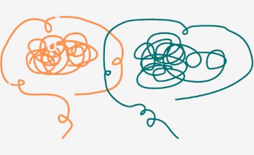 grobe Zeichnng zweier Gehirne, die einander ein wenig überlappen