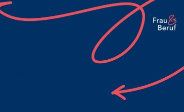 Logo Projekt Frau&Beruf: Auf blauem Hintergrund ist eine rote Linie mit Pfeil und der Schriftzug Frau&Beruf.