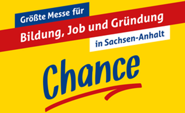 Illustration: Auf gelbem Grund ist „Größte Messe für Bildung, Job und Gründung in Sachsen-Anhalt“ und „Chance“ zu lesen.