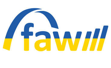 Das Logo der FAW in blau-gelb in Solidarität mit der Ukraine
